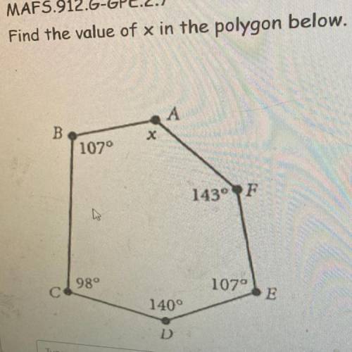 MAFS.912.G-GPE.2.7
Find value of x polygon below