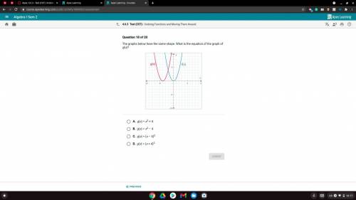 The graphs below have the same shape. What is the equation of the graph of g(x)?