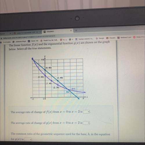 Pls help ASAP The linear function f(x) and the exponential function g(x) are shown on the graph

b