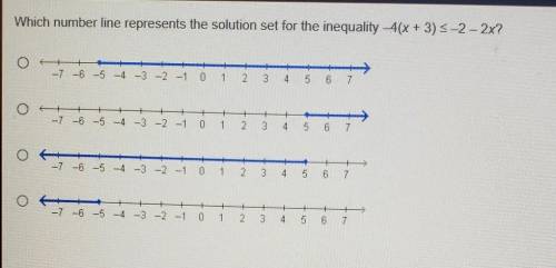 Nhich number line represents the solution set for the inequality - 4(x + 3) ≤-2– 2x?​