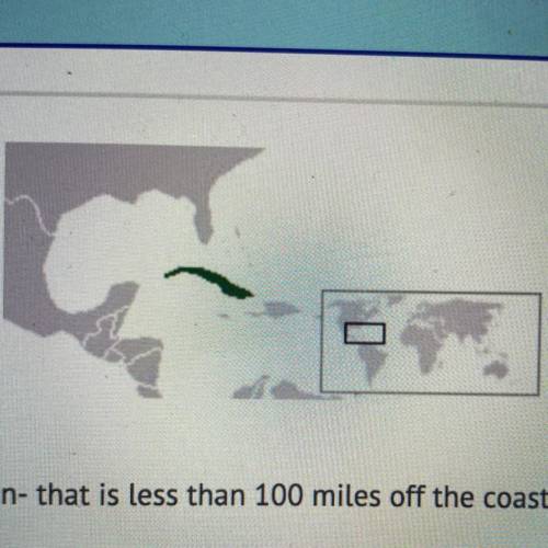 What is the name of country- labeled in green- that is less than 100 miles off the coast of Florida