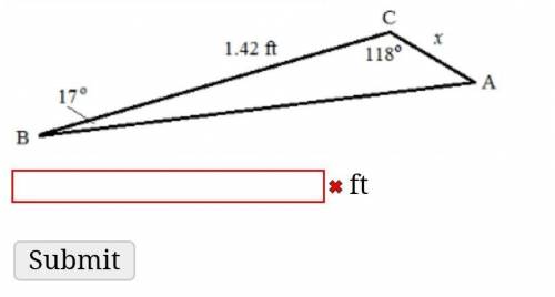 Solve for the unknown in the following diagram. Round the answer to two decimal places.ft​