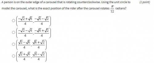 30 POINTS

A person is on the outer edge of a carousel that is rotating countercl