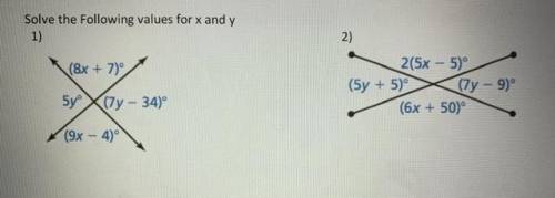 Solve following values for x and y