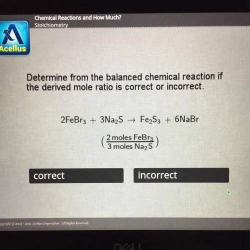 Determine from the balanced chemical reaction if

the derived mole ratio is correct or incorrect.