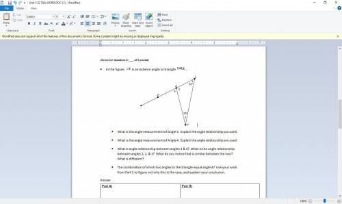 ⦁ What is the angle measurement of Angle 3. Explain the angle relationship you used.

⦁ What is th