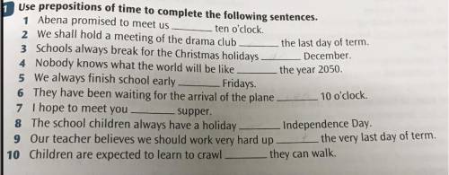 Fill with prepositions of time