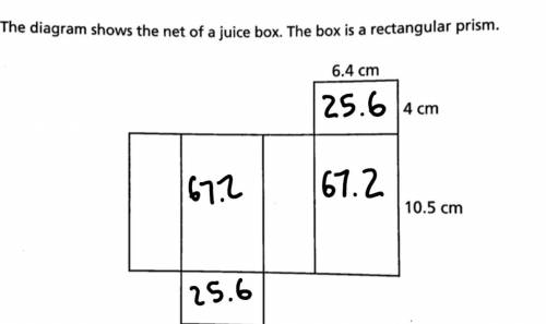 What is the surface area of the juice box?

A: 134.8 square centimeters
B: 185.6 square centimeter