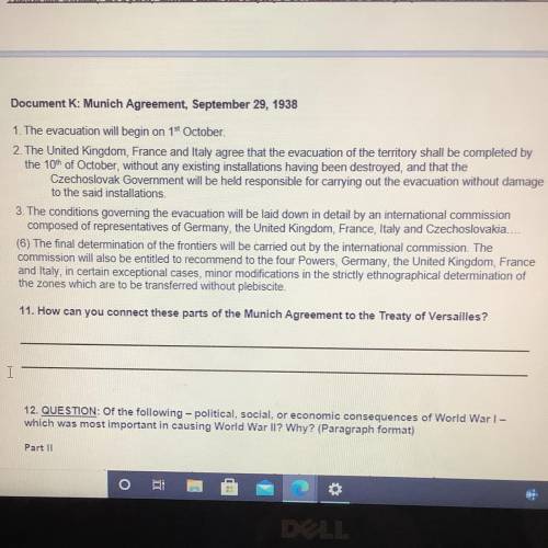 WWII Test
Document K: Munich Agreement, September 29, 1938
(Please someone help me on this)