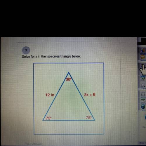 Solve for x in the isosceles triangle below
