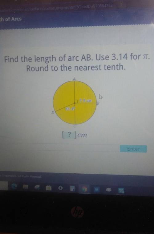 Find the length of arc AB. Use 3.14 for pi. Round to the nearest tenth. ​
