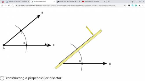 The picture represents a final step used in...

constructing a perpendicular bisector
constructing