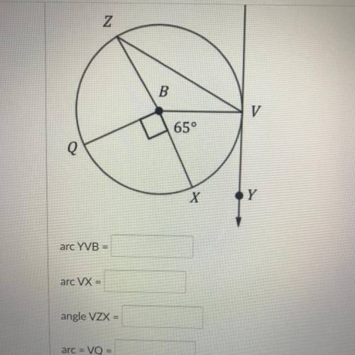 Find each of the following angles and arcs formed in circle b, with diameter XZ. Round to the neare