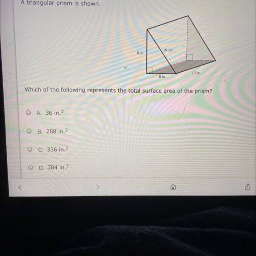 which of the following represents the total surface area of the prism? answer choices are in the PH