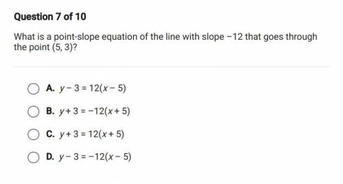 HELP 55 POINTS

What is a point-slope equation of the line with slope -12 that g