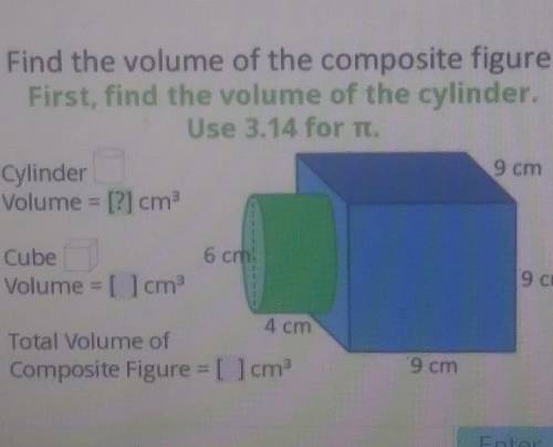 Find the volume of the composite figure. First, find the volume of the cylinder. Use 3.14 for Ti. C