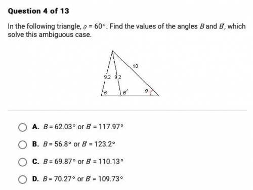In the following triangle theta=60.Find the values of the angles of the angles B and B'