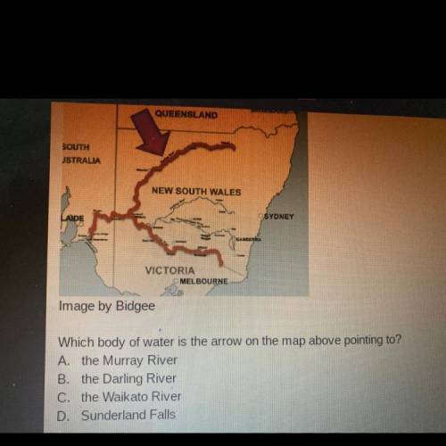 Which body of water is the arrow on the

map above pointing to?
A. the Murray River
B. the Darling