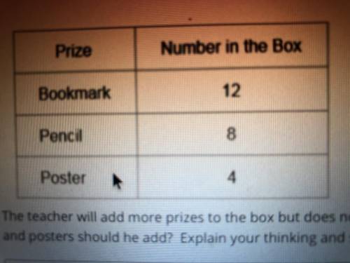 The table below shows the 24 prizes that a teacher had in a box in her classroom:

The teacher wil