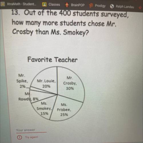 Out of the 400 students surveyed,

-how many more students chose Mr.
Crosby than Ms. Smokey?
Favor
