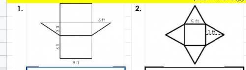 Determine the surface area from the folllowing nets. Type the answer in the space provided (no unit