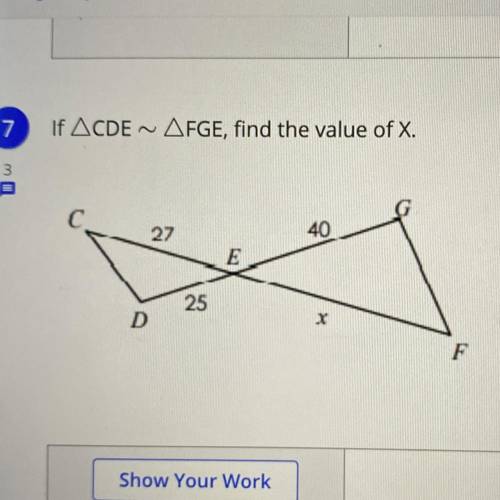 If ACDE ~ AFGE, find the value of X.