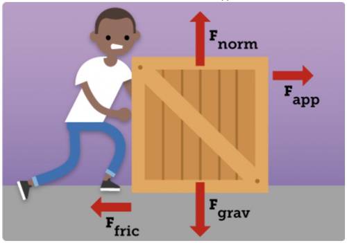 Analyze the forces acting on the crate shown in the diagram. Explain why the crate will not move in