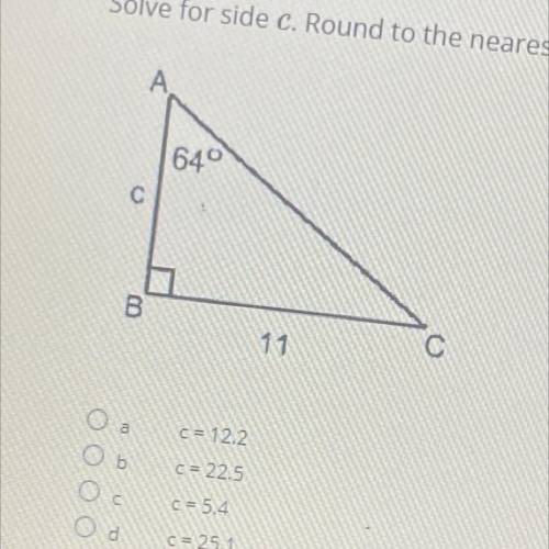 Solve for side c and round to the nearest tenth
