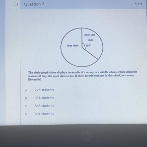 The circle graph above displays the results of a survey in a middle school, which asked the

stude