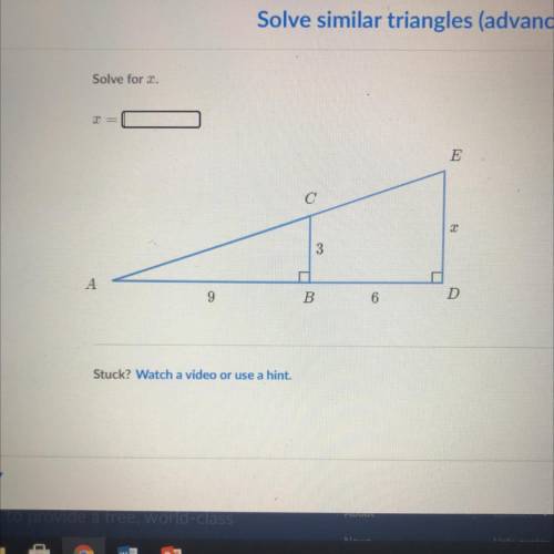 Solve similar triangles 
Solve for x 
X=?