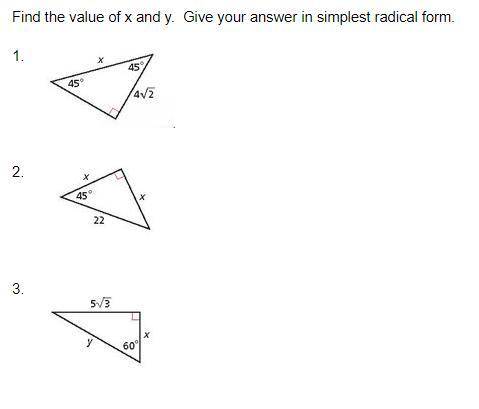 Find the value of x and y. Give your answer in simplest radical form.