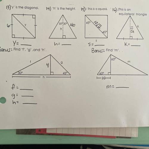 20 points; geometry; special right triangle classwork.