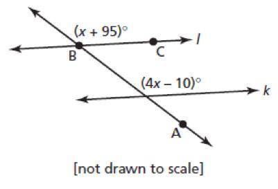 Please help! In the diagram below, lines l and k are parallel.

What is the measure, in degrees, o