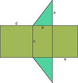 The figure below is a net for a triangular prism. Side a = 18 feet, side b = 9 feet, side c = 22 fe
