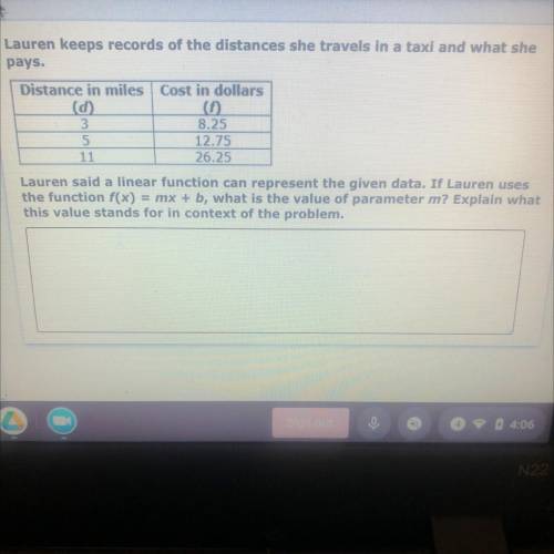 Lauren keeps records of the distances she travels in a taxi and what she

pays.
Distance in miles