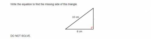 Write the equation to find the missing side of this triangle.