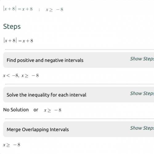 Solve these equations. Show solutions on a number line.
| x + 8 | = x + 8