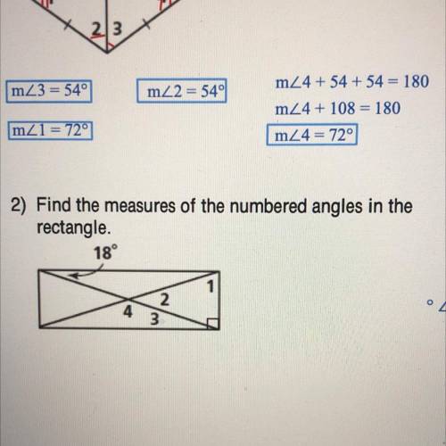 Find the measured of the numbered angles in the rectangle. Geometry Chapter 7.4