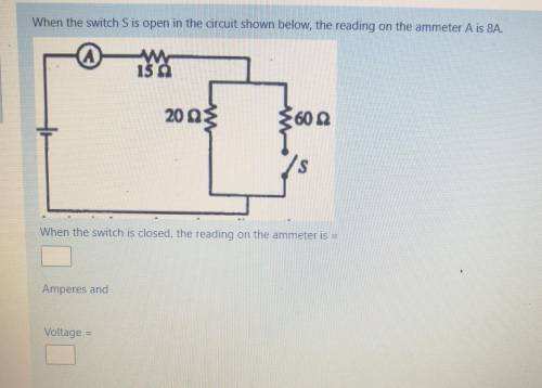 When the switch S is open in the circuit shown below, the reading on the ammeter A is

When the sw
