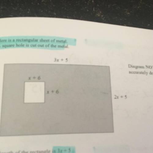 The length of the rectangle is 3x + 5

The width of the rectangle is 2x + 5
The square has sides o
