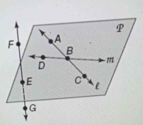 Name three points coplanar with point A a.B,C,Fb.B,C,EC.E,F,Gd. B,D,G​