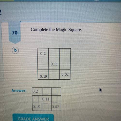 Complete the Magic Square.
0.2
0.11
0.02
0.19