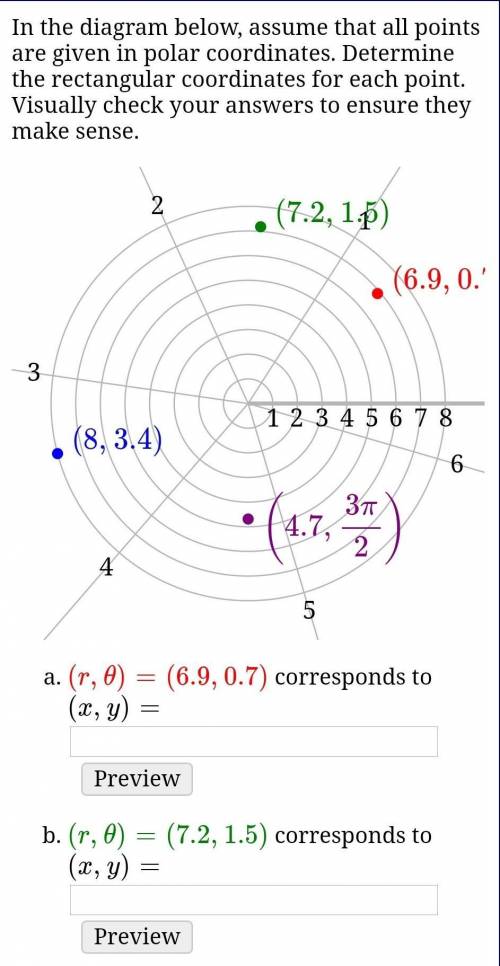 In the diagram below, assume that all points are given in polar coordinates. Determine the rectangu