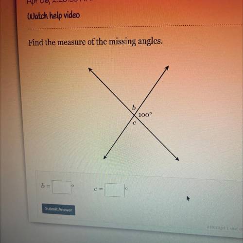 Find the measure of the missing angles.
b
100°
0