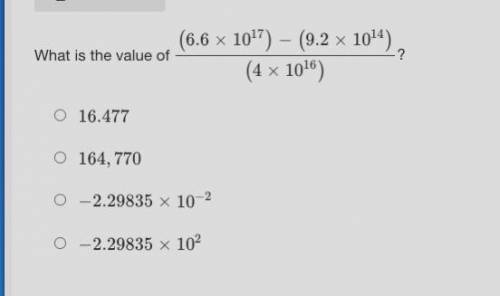 What is the value of (6.6 x 10^17) - (9.2 x 10^14) over 4 10^16