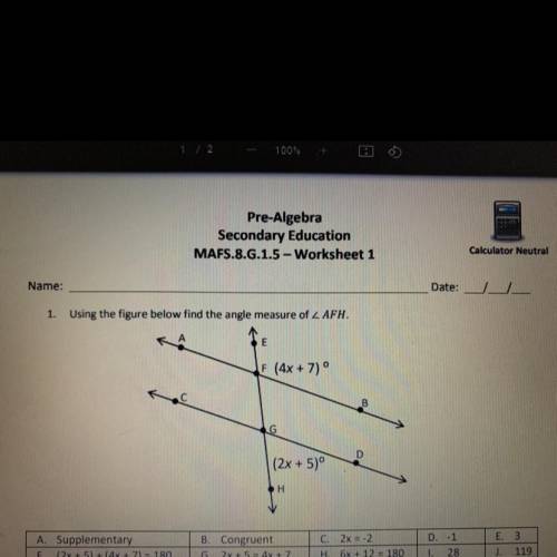 Using the figure below find the angle measure of Z AFH.
PLEASE HURRY
