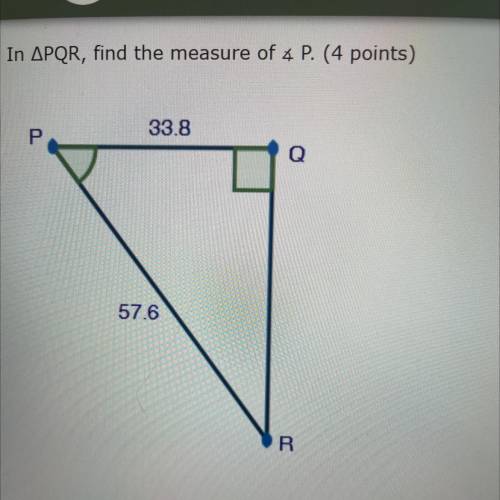 In triangle PQR, find the measure of angle P .
