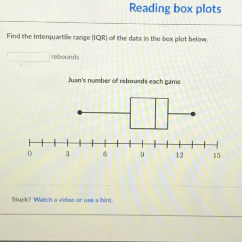 Find the interquartile range (IQR) of the data in the box plot below.

rebounds
Juan's number of r