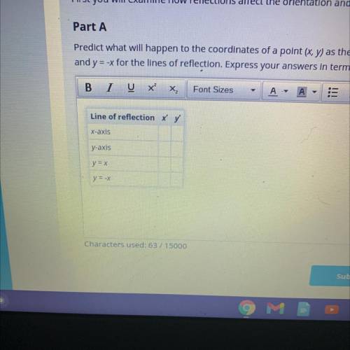 Predict what will happen to the coordinates of a point (y) as the point reflects across a line to p