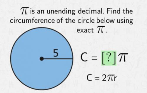 Π (pi) is an unending decimal. Find the Circumference of the circle below using exact π (pi).